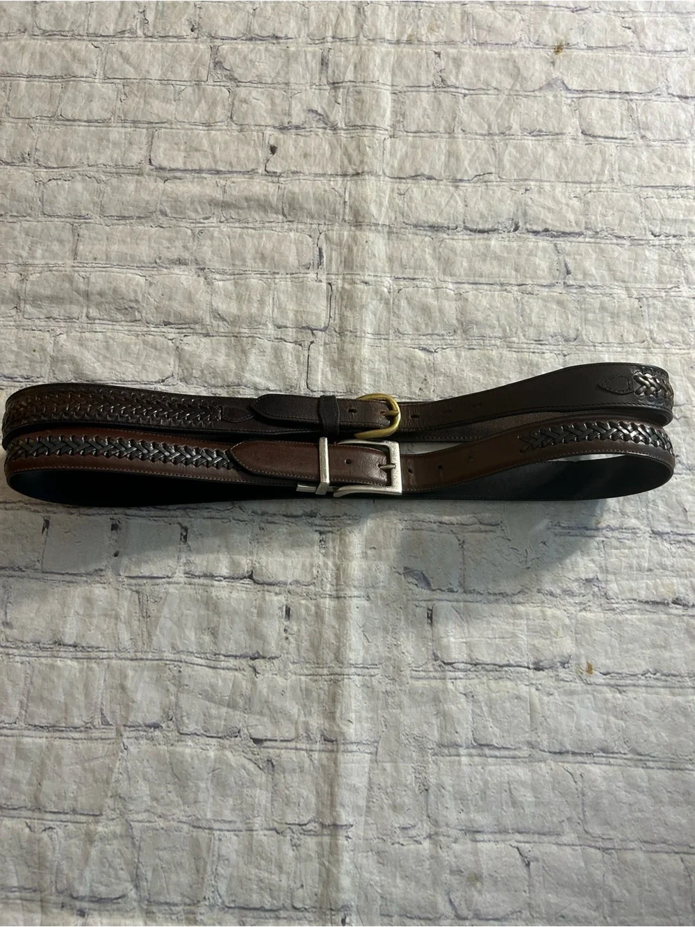 COLUMBIA REVERSIBLE BRAIDED DETAIL LEATHER 38 BELT & WESTERN LEATHER BRAIDED BEL